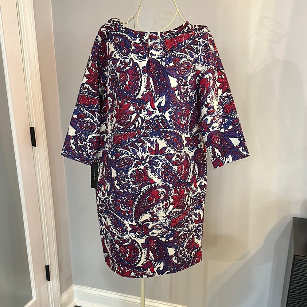 Paisley Print Dress - Red and Blue